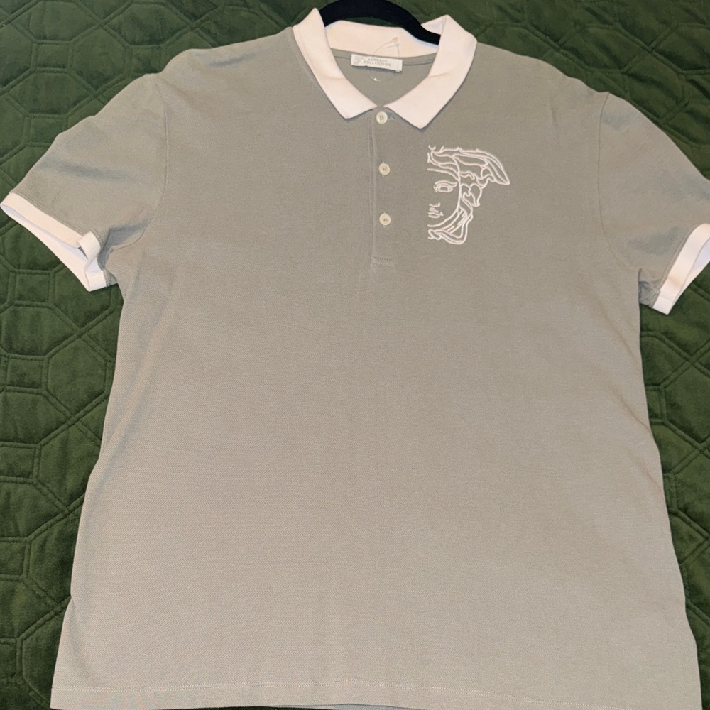 Versace Gray Polo Shirt with White Accents
